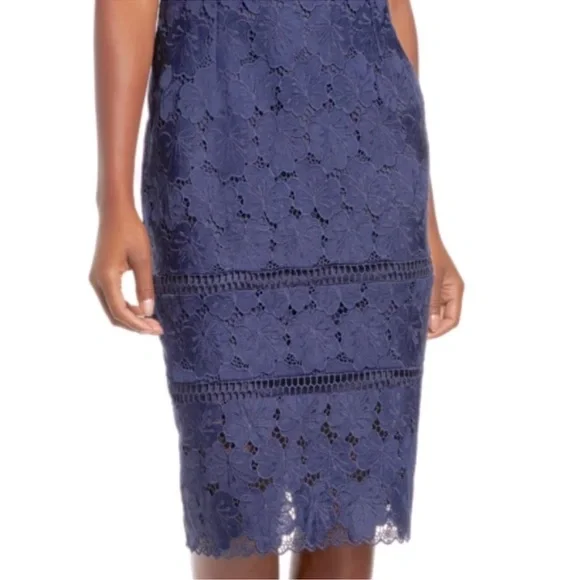 Adelyn Rae Kylene Navy Lace Cocktail Midi Dress L